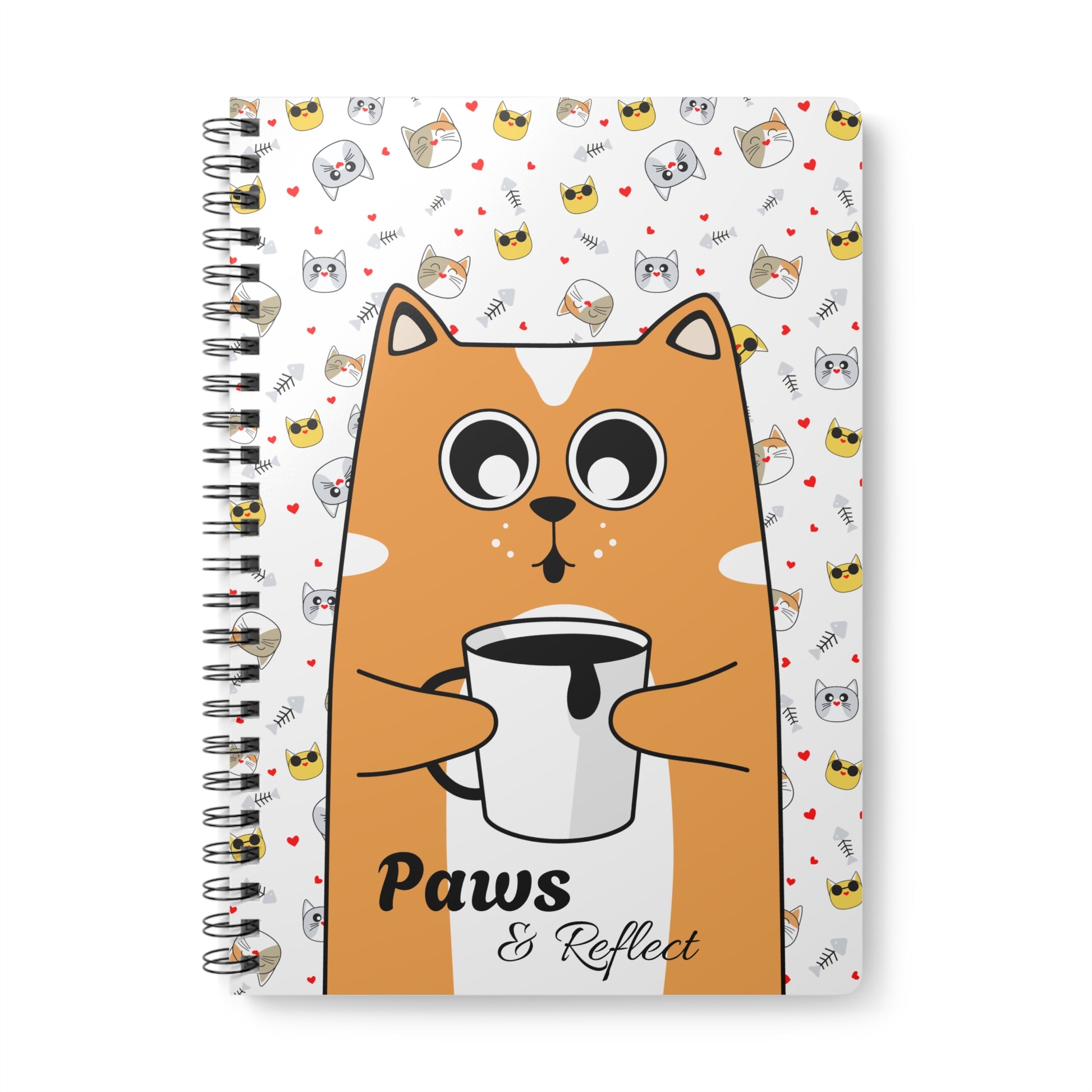 Paws & Reflect - Cute Cat Themed Softcover A5 Notebook - Cat Journal, Gift for Cat Lovers