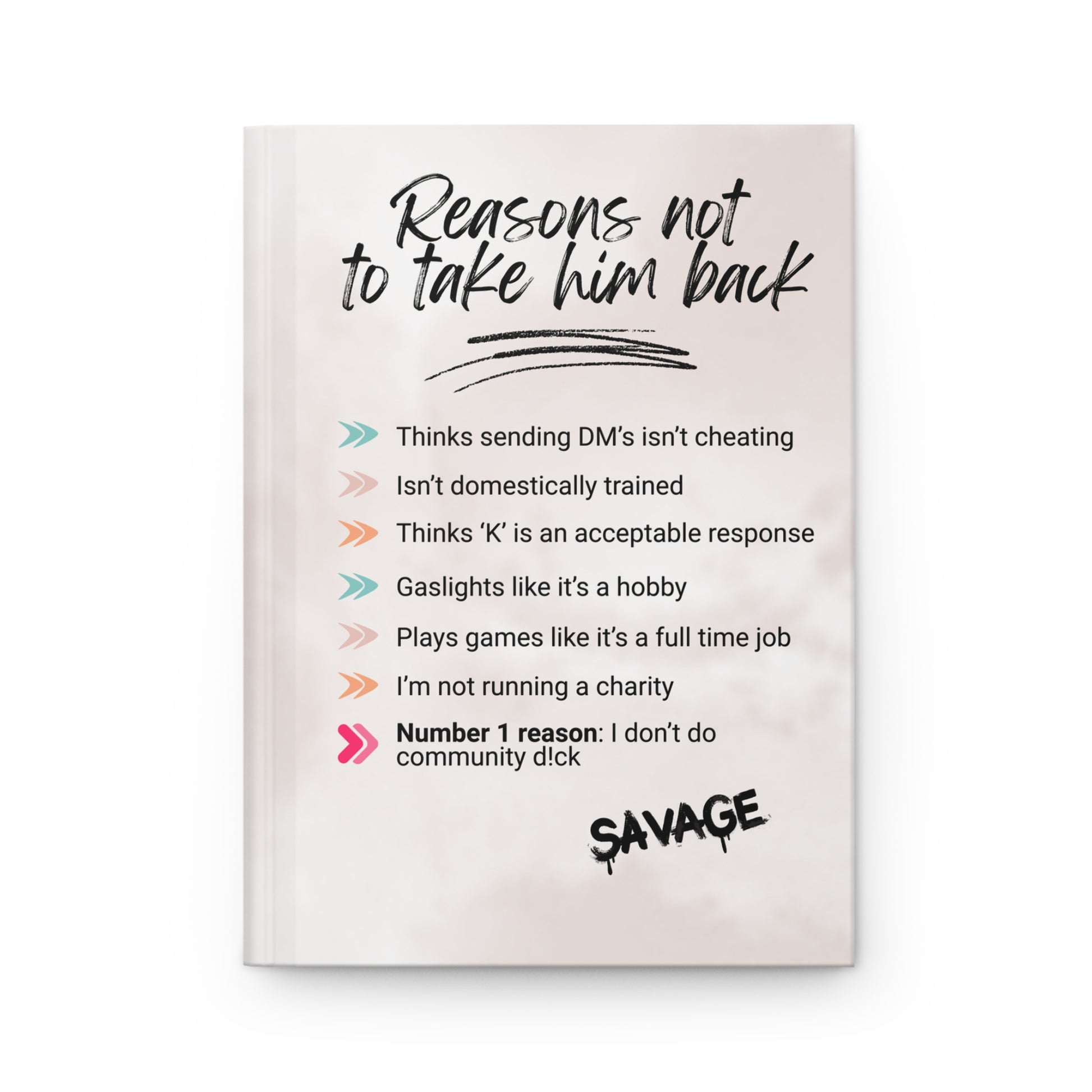 Reasons Not To Take Him Back Hardback Journal