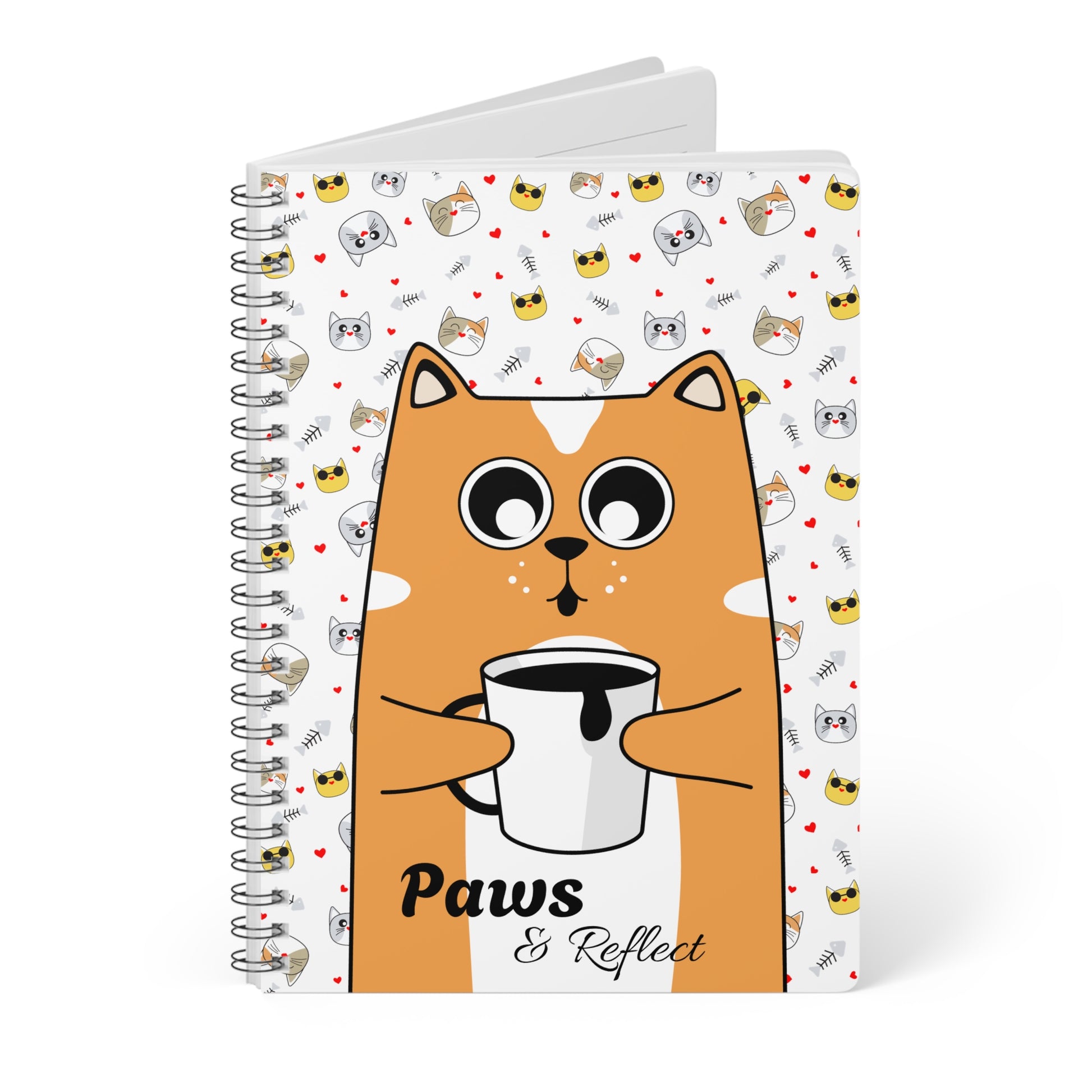 Paws & Reflect - Cute Cat Themed Softcover A5 Notebook - Cat Journal, Gift for Cat Lovers