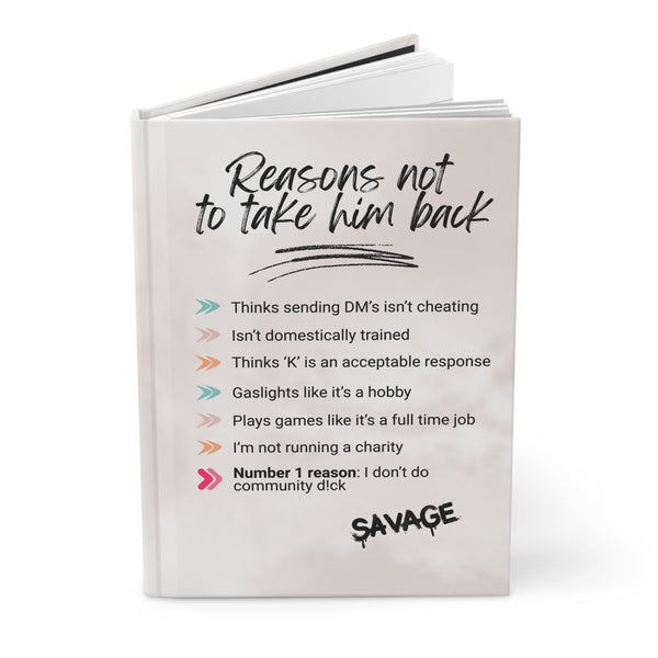 Reasons Not To Take Him Back Hardback Journal