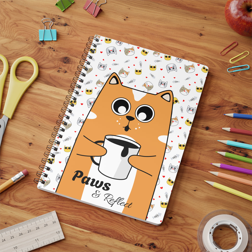 Paws & Reflect - Cute Cat Themed Softcover A5 Notebook - Cat Journal, Gift for Cat Lovers