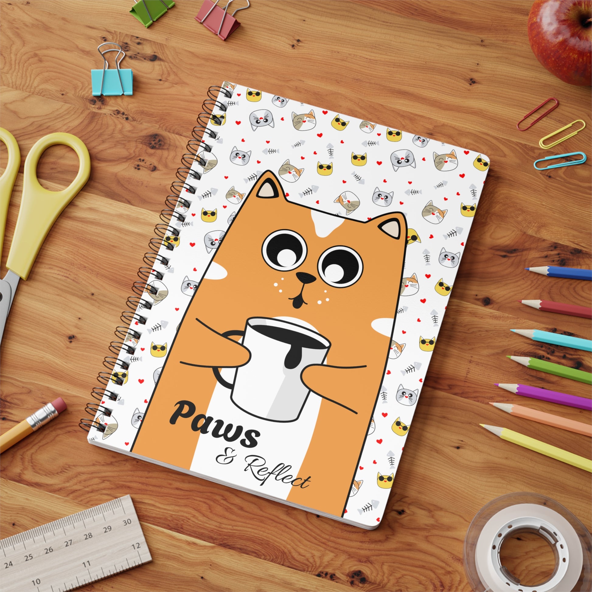 Paws & Reflect - Cute Cat Themed Softcover A5 Notebook - Cat Journal, Gift for Cat Lovers