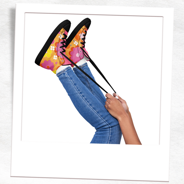70's Flower Power Vibe - Women’s High Top Canvas Shoes