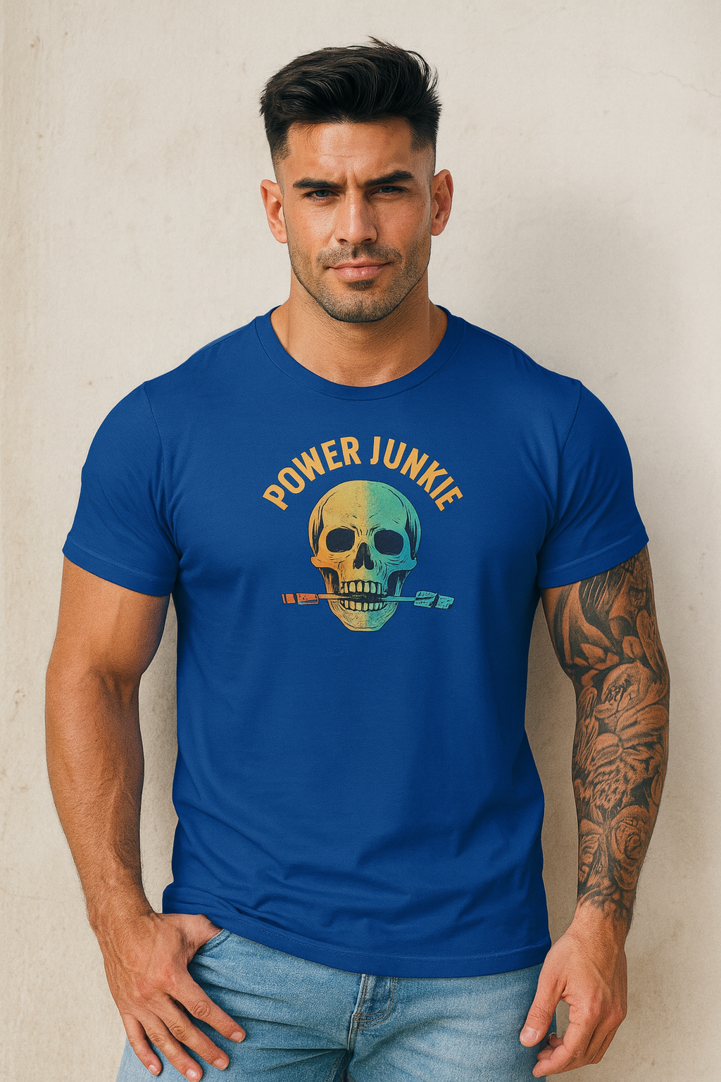 Power Junkie Skull Graphic Tee – Bold Gym & Streetwear T-Shirt