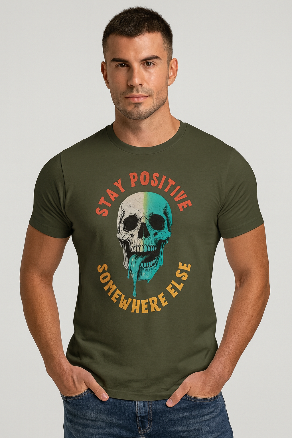 Stay Positive Somewhere Else Graphic Tee – Funny Sarcastic Unisex T-Shirt