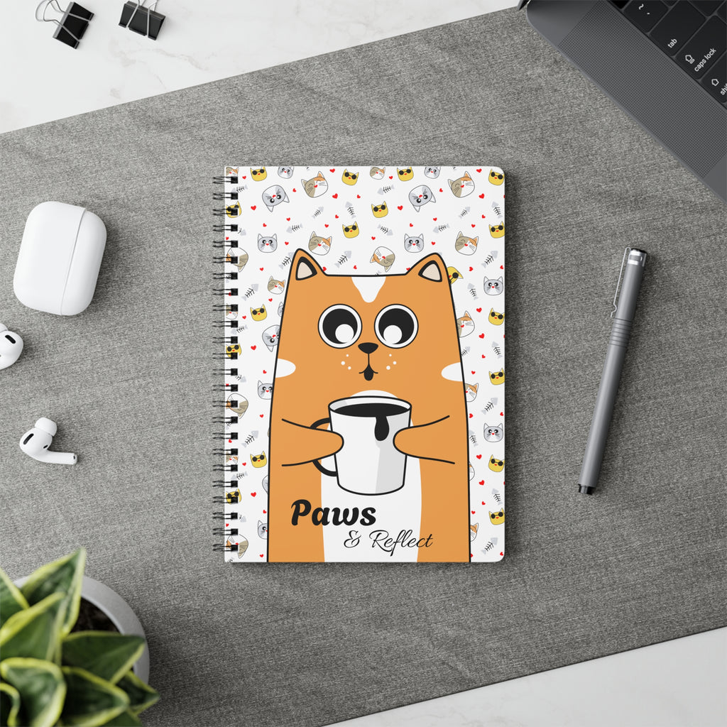 Paws & Reflect - Cute Cat Themed Softcover A5 Notebook - Cat Journal, Gift for Cat Lovers