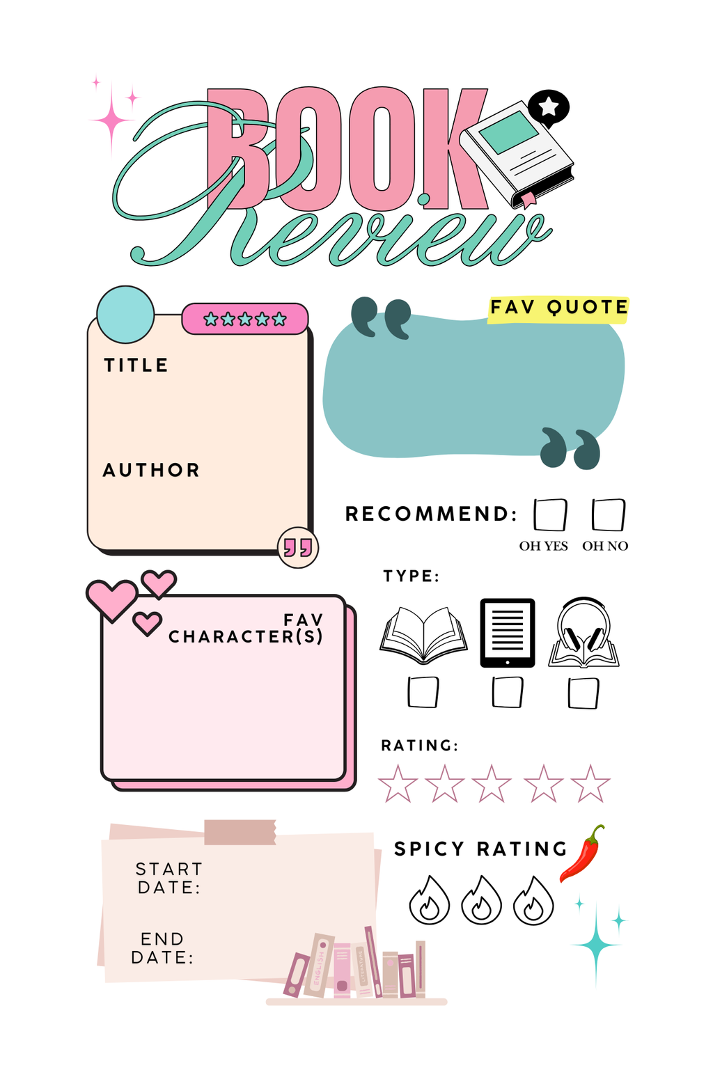 Digital Reading Planner I Book Journal: Track Your Reading, TBR List, Challenges, Reviews & Stats