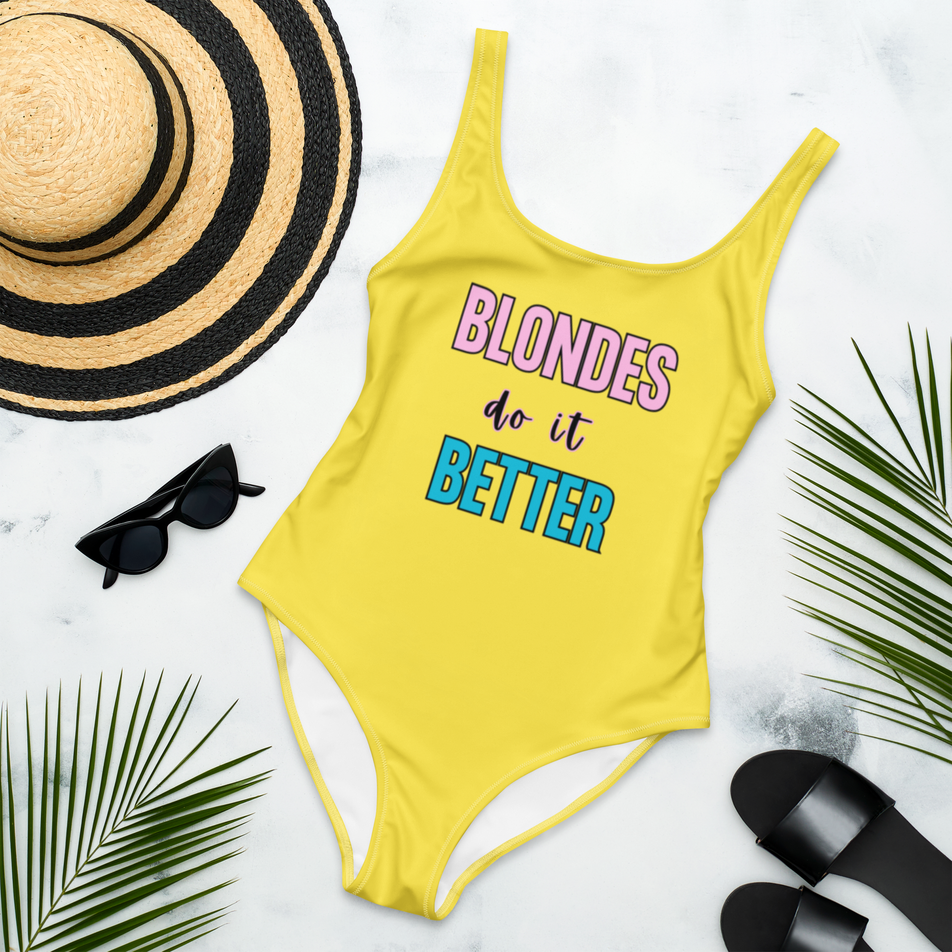 Blondes Do it Better - Summer Yellow One-Piece Swimsuit
