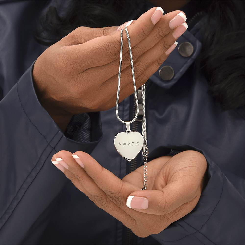 Λ Φ Δ Σ Ω Heart Pendant – Greek Letters of Love, Friendship, Dreams, Strength & Wisdom Necklace