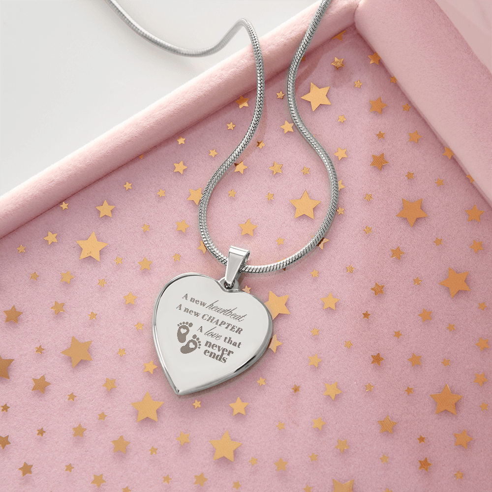 Motherhood Engraved Heart Necklace - A new heartbeat, a new chapter, a love that never ends