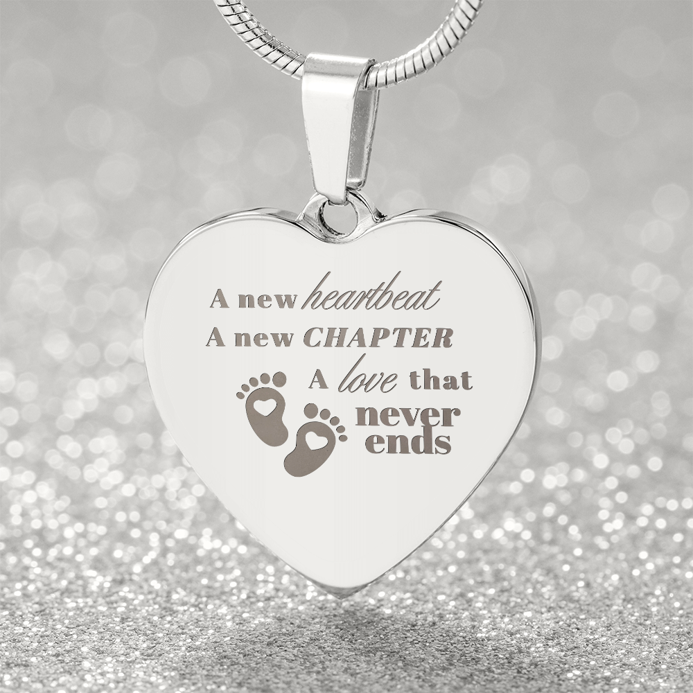 Motherhood Engraved Heart Necklace - A new heartbeat, a new chapter, a love that never ends