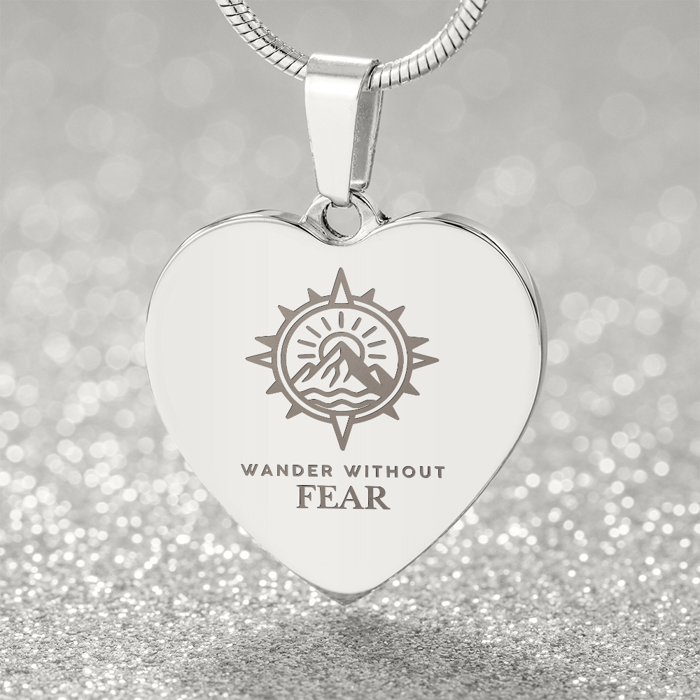 Wander Without Fear Compass Adventure Heart Pendant Necklace