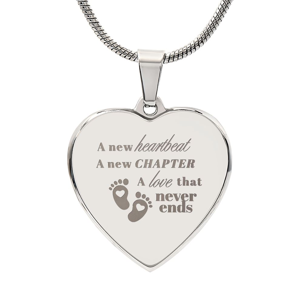Motherhood Engraved Heart Necklace - A new heartbeat, a new chapter, a love that never ends
