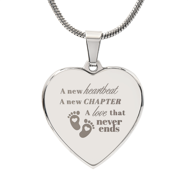 Motherhood Engraved Heart Necklace - A new heartbeat, a new chapter, a love that never ends