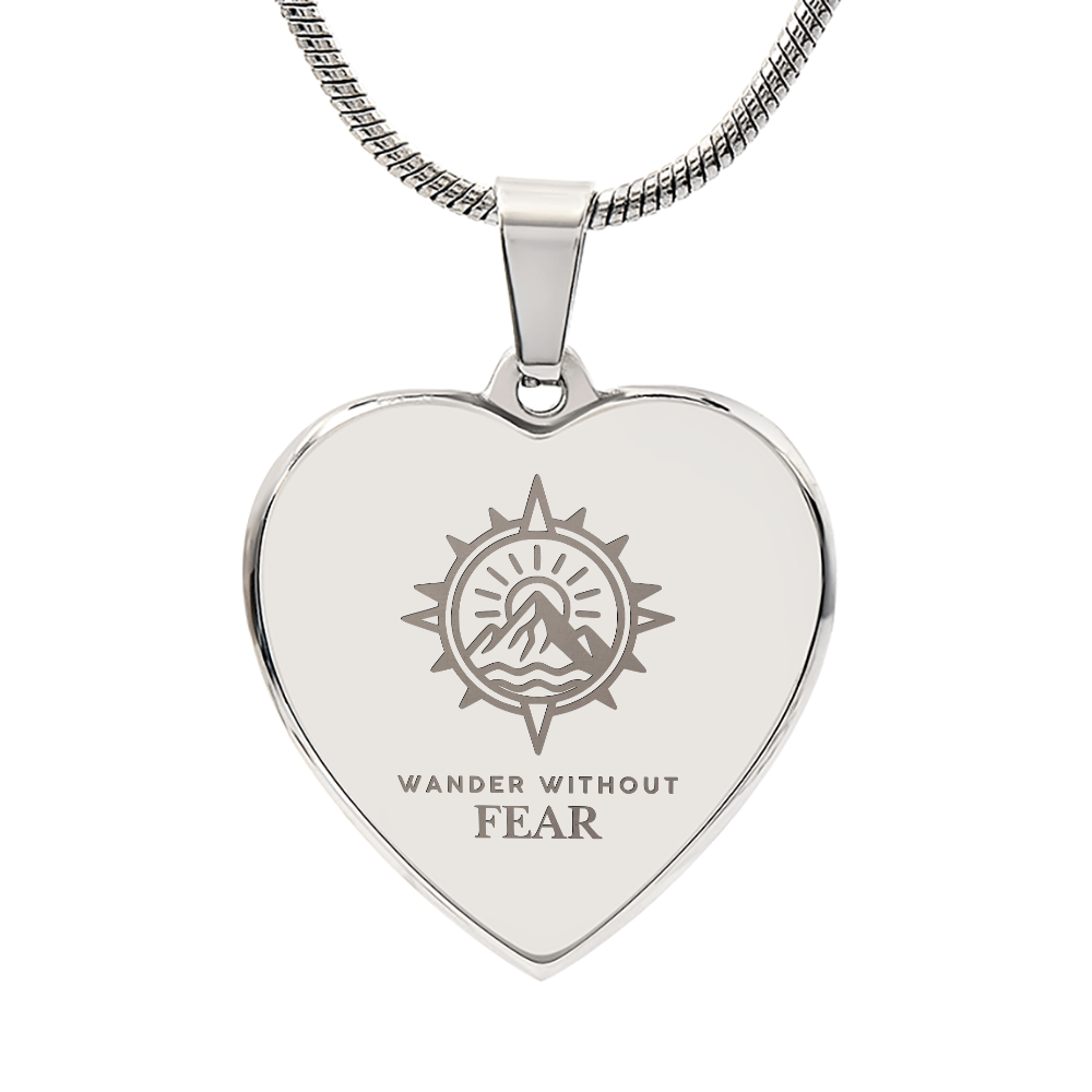 Wander Without Fear Compass Adventure Heart Pendant Necklace