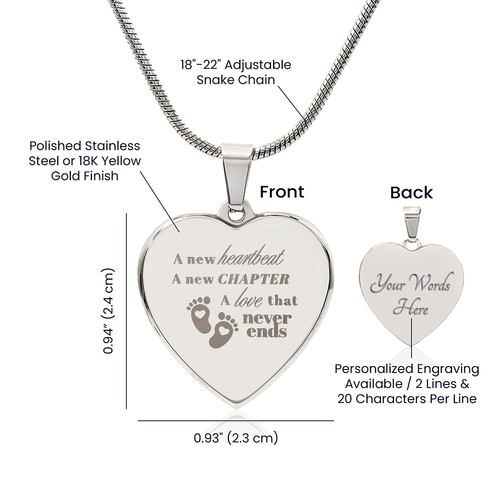 Motherhood Engraved Heart Necklace - A new heartbeat, a new chapter, a love that never ends