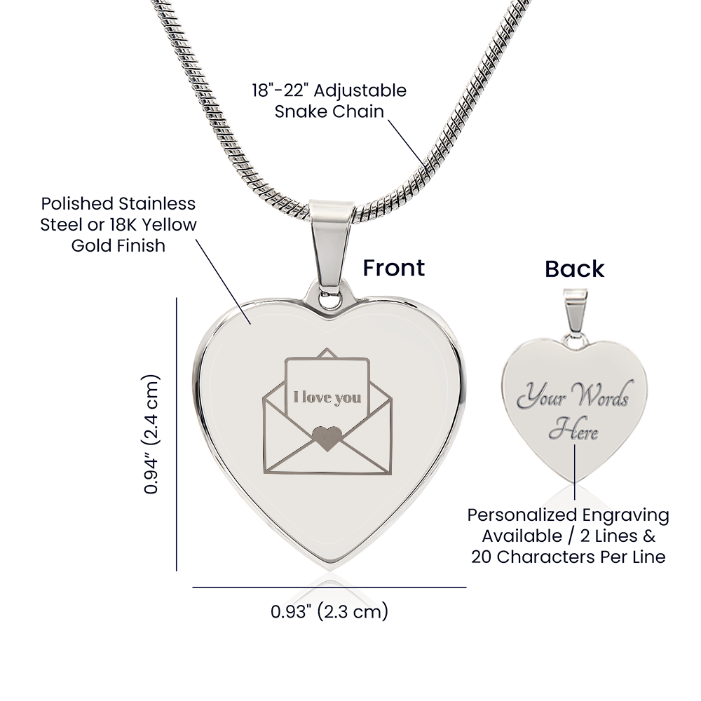 I Love You Envelope Heart Necklace