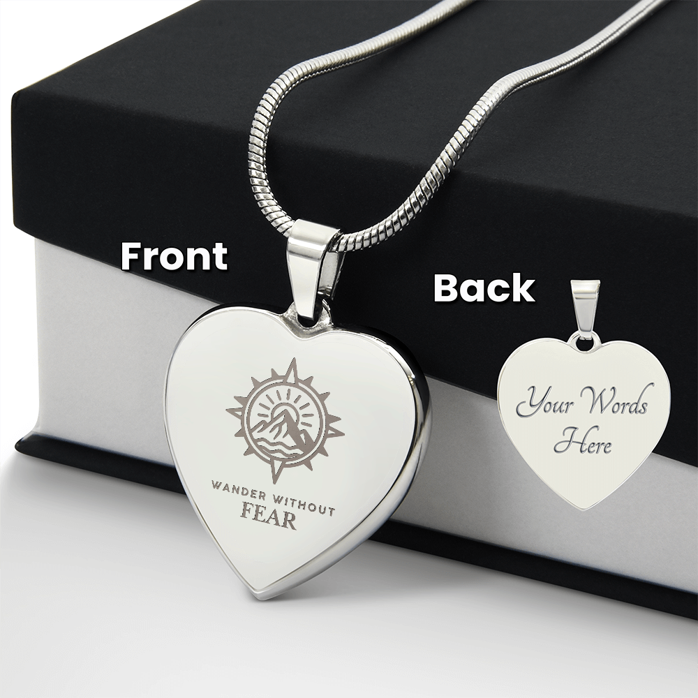 Wander Without Fear Compass Adventure Heart Pendant Necklace