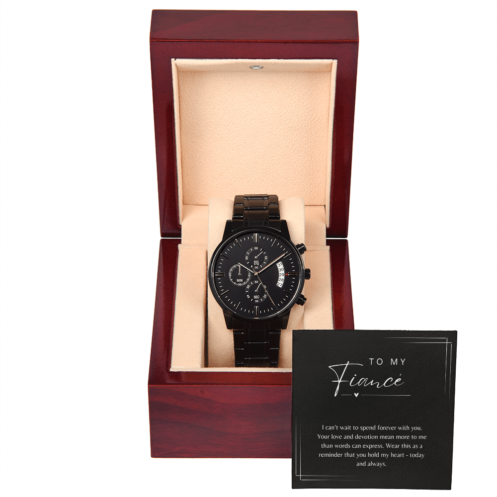 To My Fiancé - Black Chronograph Watch Gift
