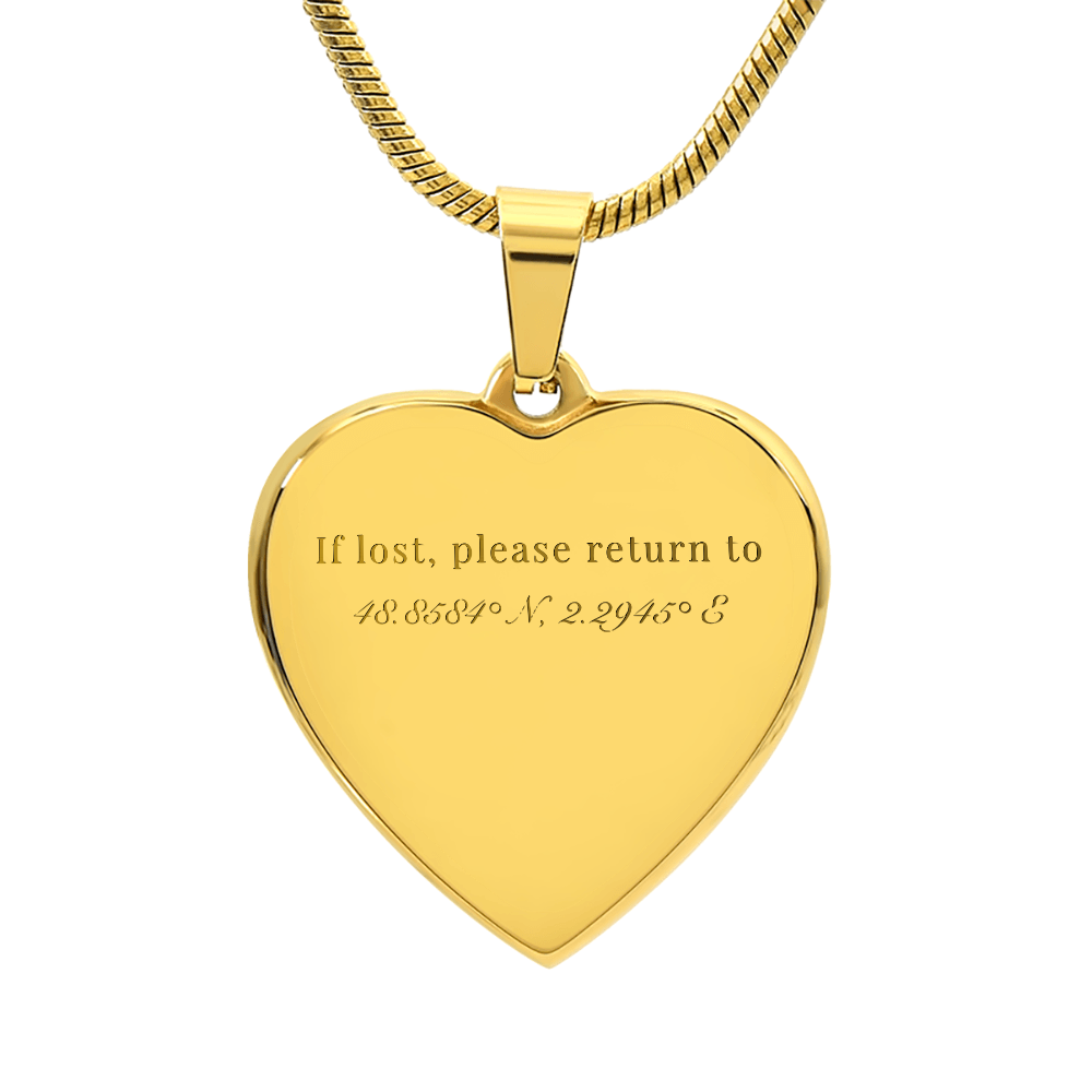 If lost, please return to 48.8584° N, 2.2945° E - Heart Necklace