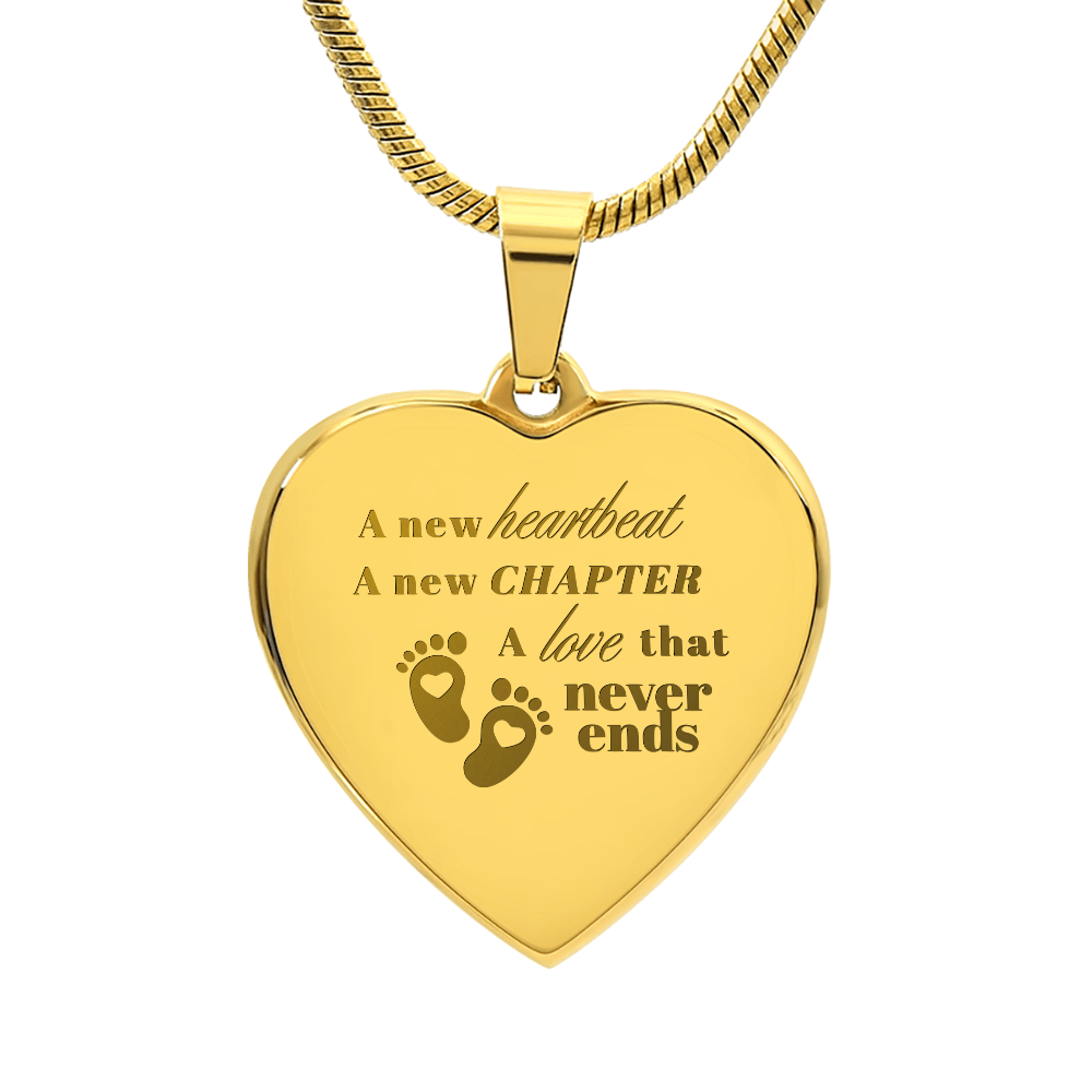 Motherhood Engraved Heart Necklace - A new heartbeat, a new chapter, a love that never ends