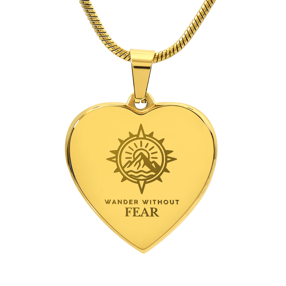 Wander Without Fear Compass Adventure Heart Pendant Necklace