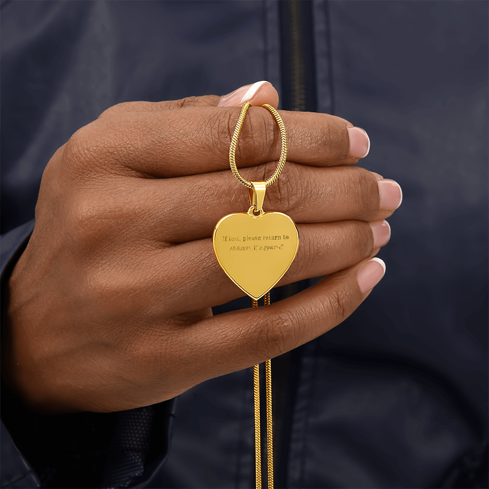 If lost, please return to 48.8584° N, 2.2945° E - Heart Necklace
