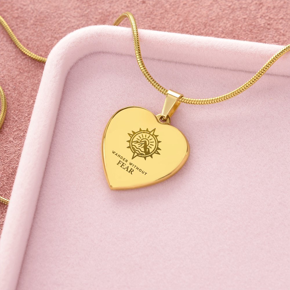 Wander Without Fear Compass Adventure Heart Pendant Necklace