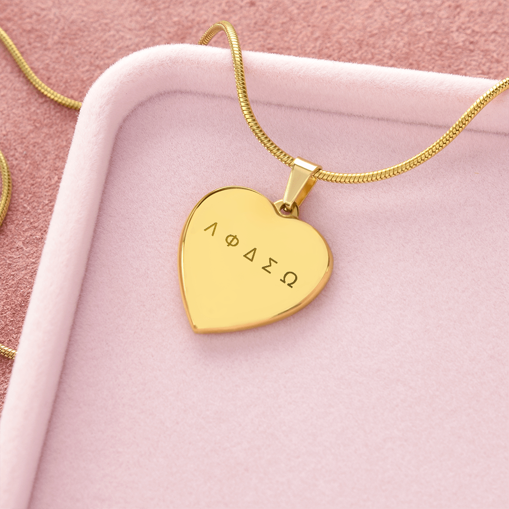 Λ Φ Δ Σ Ω Heart Pendant – Greek Letters of Love, Friendship, Dreams, Strength & Wisdom Necklace