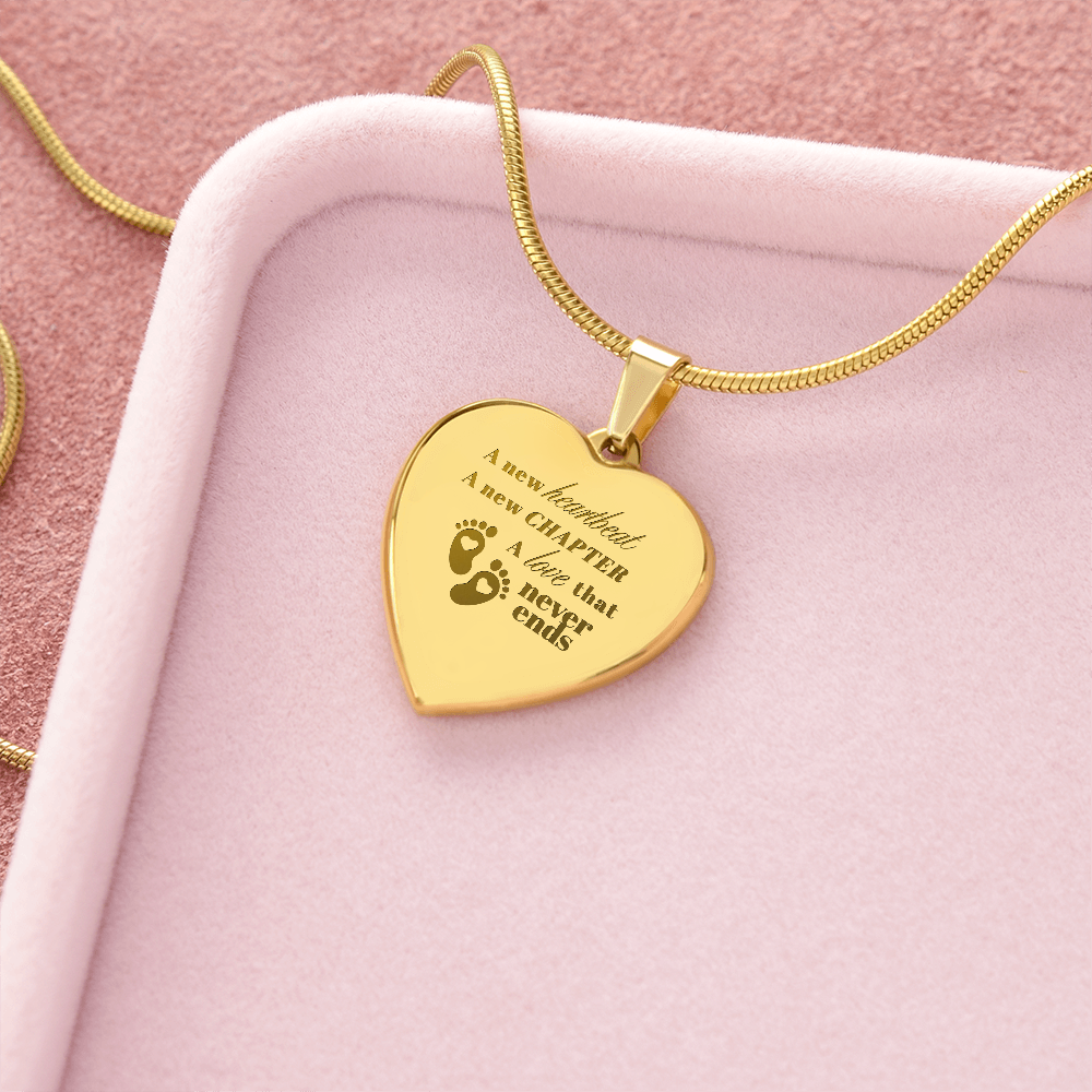 Motherhood Engraved Heart Necklace - A new heartbeat, a new chapter, a love that never ends