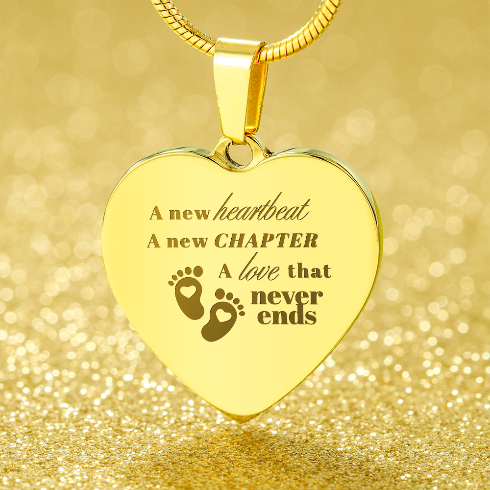 Motherhood Engraved Heart Necklace - A new heartbeat, a new chapter, a love that never ends