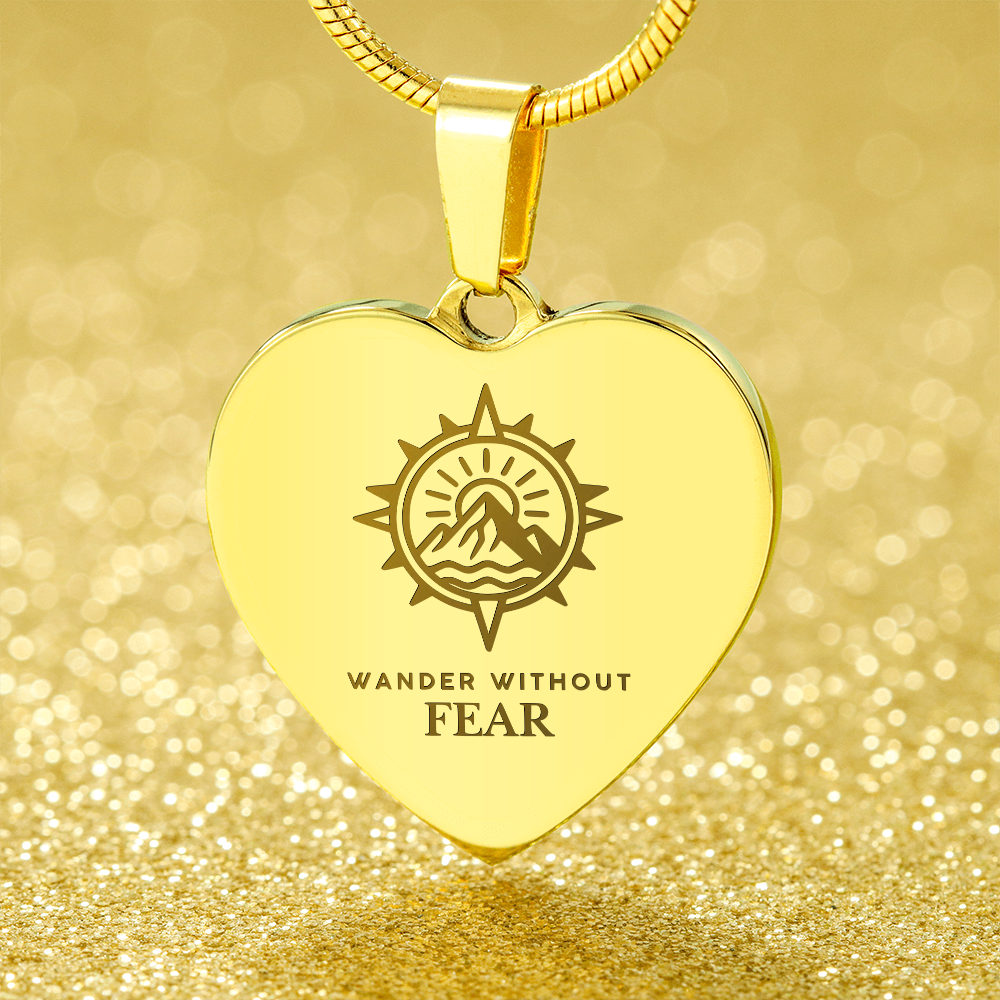 Wander Without Fear Compass Adventure Heart Pendant Necklace