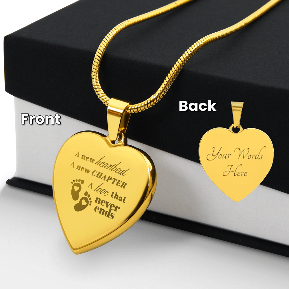Motherhood Engraved Heart Necklace - A new heartbeat, a new chapter, a love that never ends