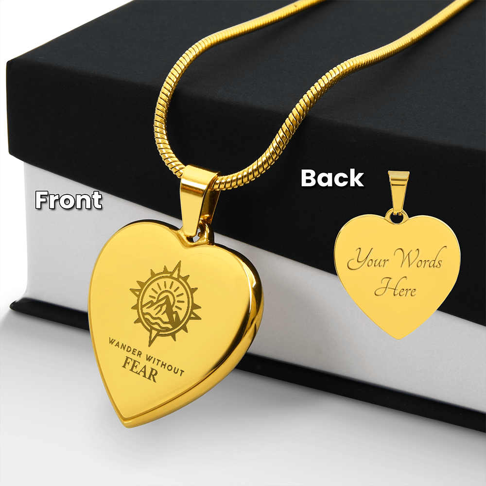 Wander Without Fear Compass Adventure Heart Pendant Necklace
