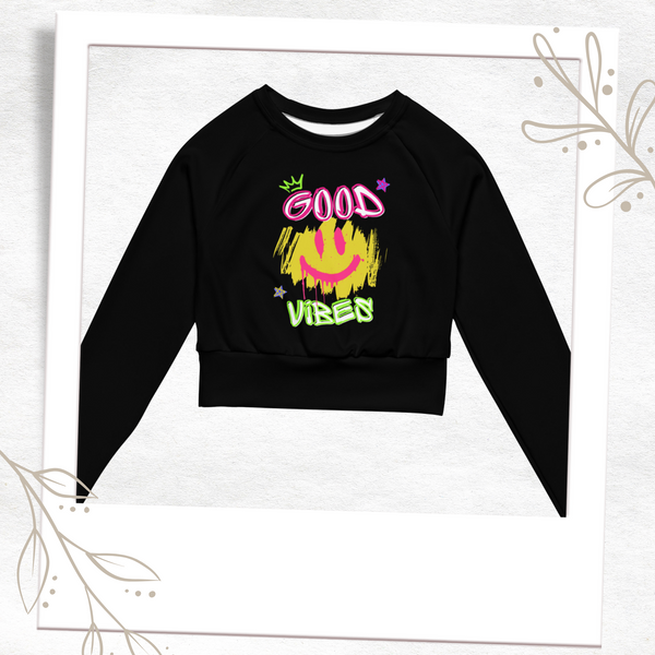 Good Vibes Cute AF Recycled Long-Sleeve Crop Top