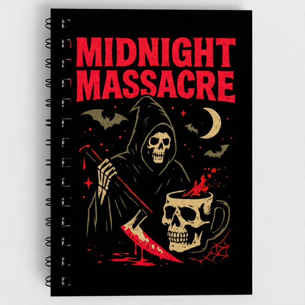 Midnight Massacre Notebook – Gothic Horror Skull Spiral Notebook
