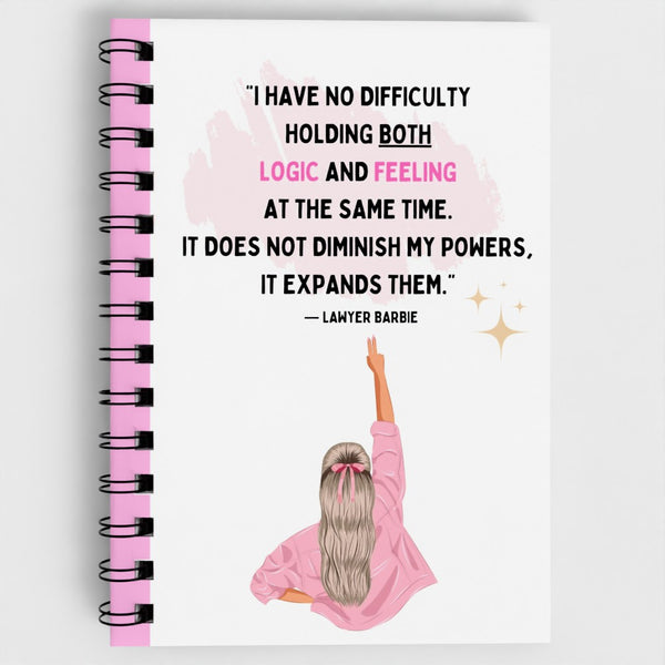Lawyer Barbie Spiral Notebook – Feminist Quote Journal in Pink