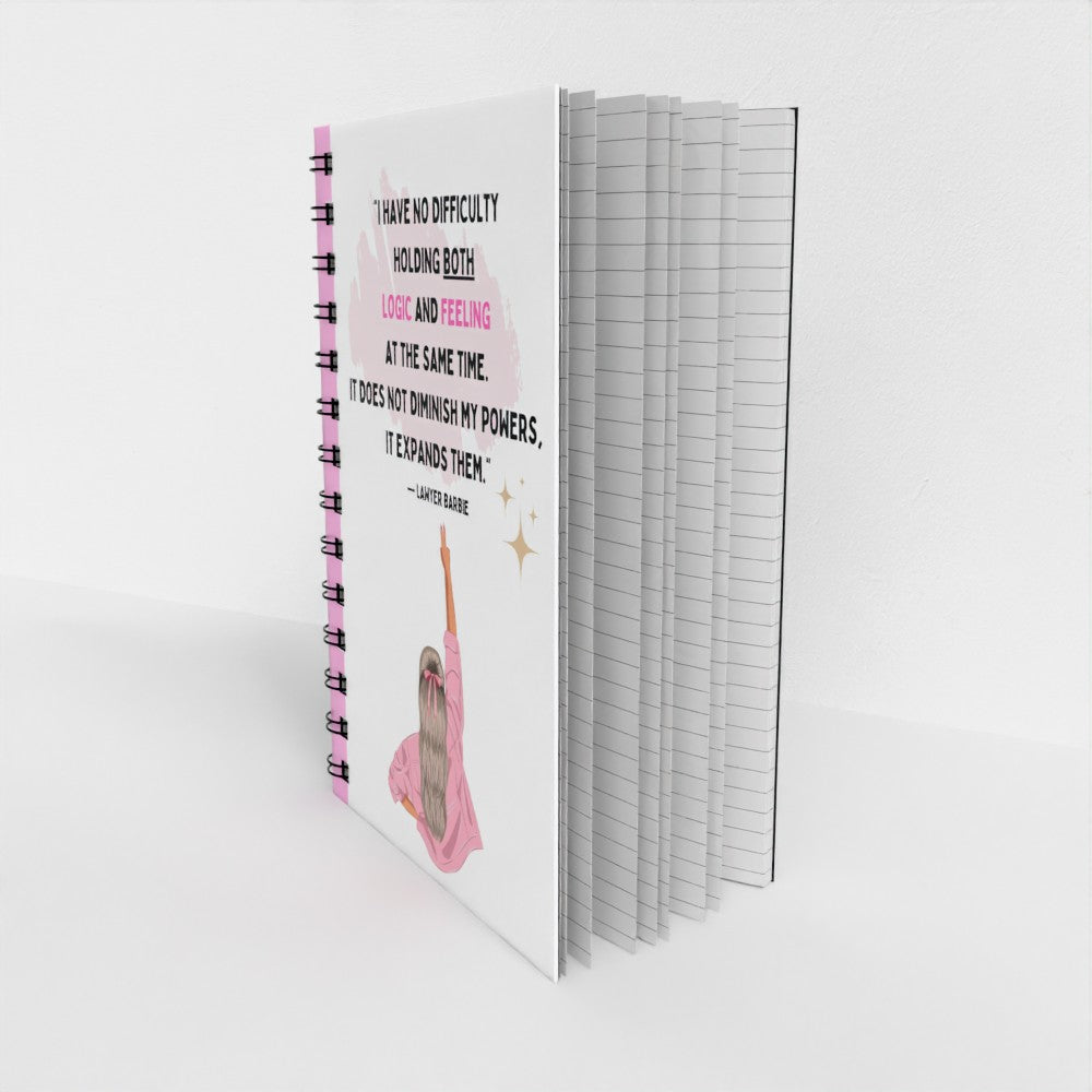 Lawyer Barbie Spiral Notebook – Feminist Quote Journal in Pink