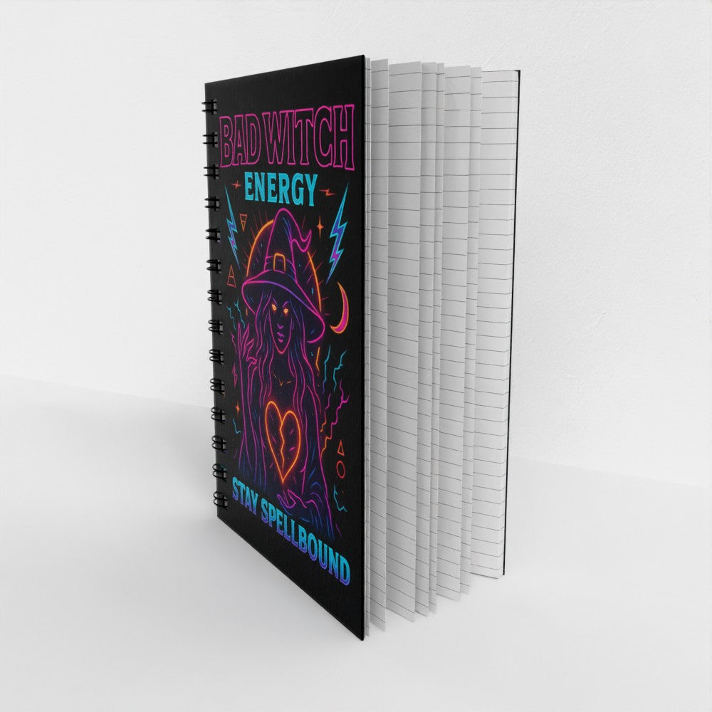 Bad Witch Energy Spiral Notebook – Neon Witchy Aesthetic Journal